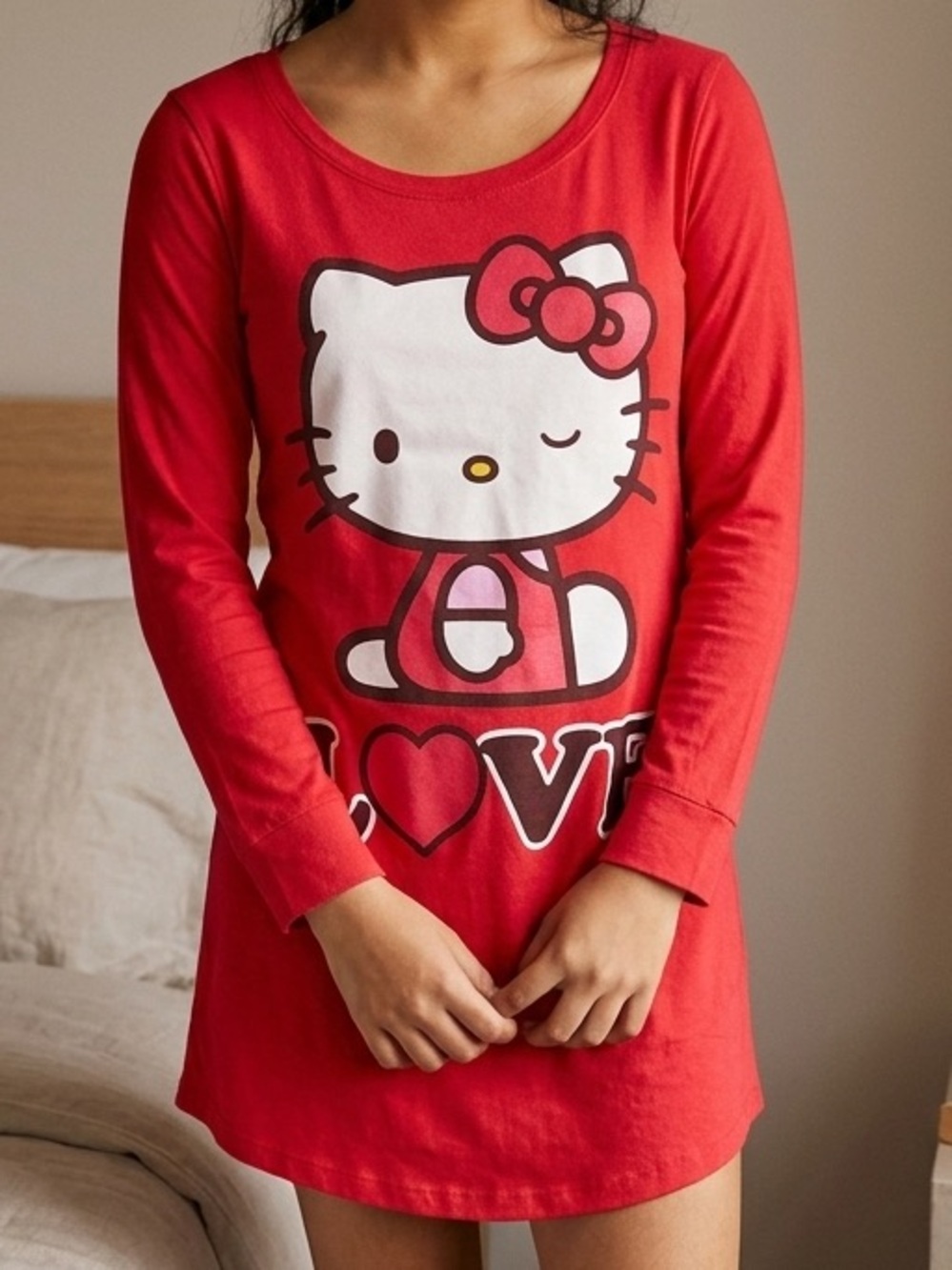 Hello Kitty Red Sleep Shirt Nightgown Sanrio Love Graphic Pajama Small